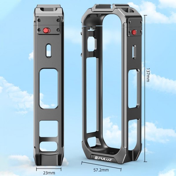 For Insta360 X5 PULUZ Aluminum Alloy Protective Cage Rig Expand Cold Shoe Housing Frame (Grey)