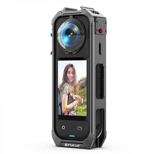 For Insta360 X5 PULUZ Aluminum Alloy Protective Cage Rig Expand Cold Shoe Housing Frame (Grey)