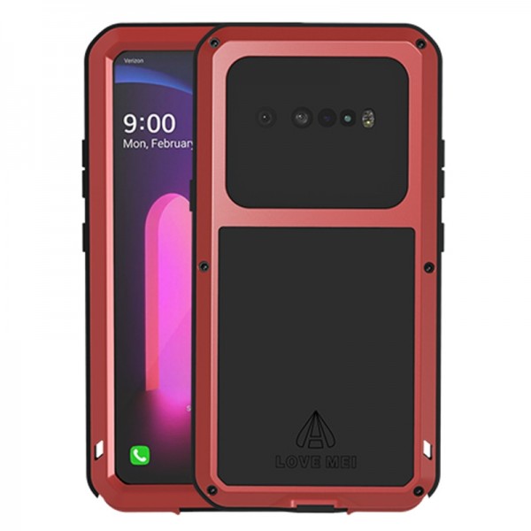For LG V60 ThinQ 5G LOVE MEI Metal Shockproof Waterproof Dustproof Protective Case with Glass(Red)