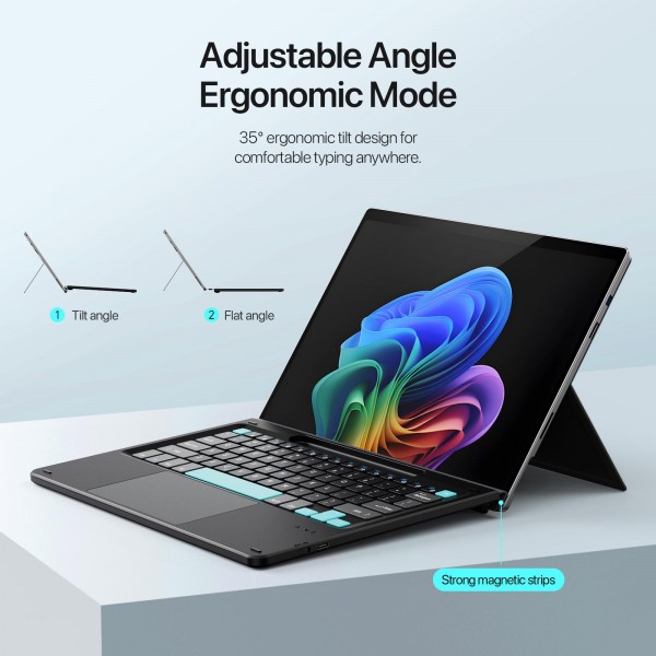 For MicroSoft Surface Pro 11 / 10 / 9 / 8 DUX DUCIS CK Pro Series Smart Magnetic Touch Bluetooth Keyboard(Dark Gray Spring Cyan)