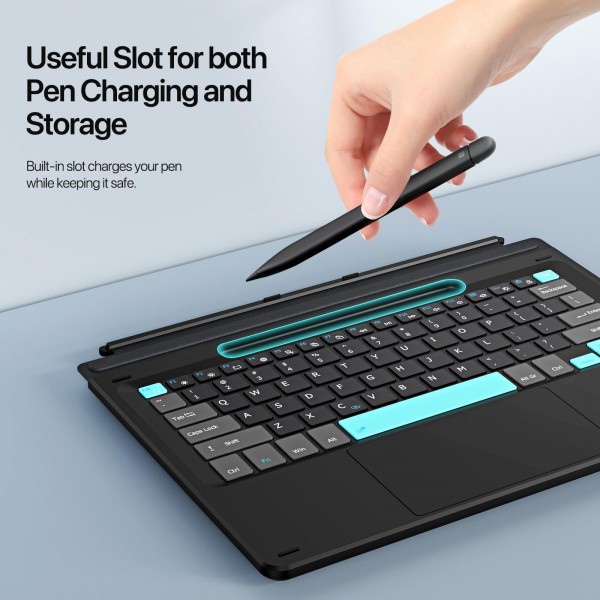 For MicroSoft Surface Pro 11 / 10 / 9 / 8 DUX DUCIS CK Pro Series Smart Magnetic Touch Bluetooth Keyboard(Dark Gray Spring Cyan)