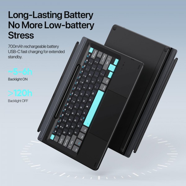 For MicroSoft Surface Pro 11 / 10 / 9 / 8 DUX DUCIS CK Pro Series Smart Magnetic Touch Bluetooth Keyboard(Dark Gray Spring Cyan)