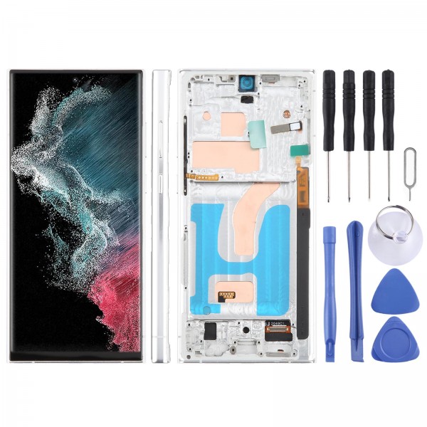 For Samsung Galaxy S22 Ultra SM-S908B 6.72 inch TFT LCD Screen Digitizer Full Assembly with Frame, Not Supporting Fingerprint Identification (Silver)