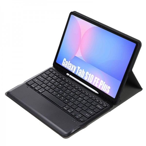 For Samsung Galaxy Tab S10 FE+ A820B Pen Slot Detachable Bluetooth Keyboard Leather Tablet Case(Black)