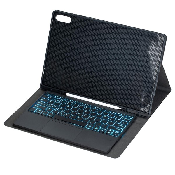 For Samsung Galaxy Tab S11 Ultra Candy Color Touch Backlight Bluetooth Keyboard Leather Tablet Case with Pen Holder(Black)