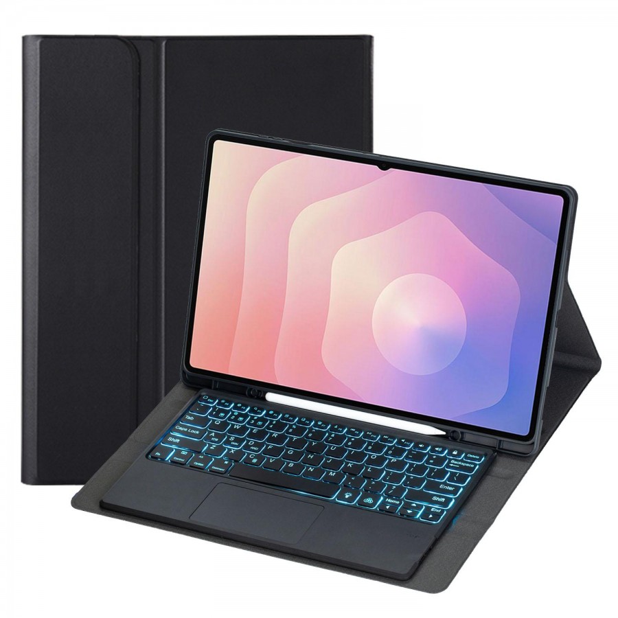 For Samsung Galaxy Tab S11 Ultra Candy Color Touch Backlight Bluetooth Keyboard Leather Tablet Case with Pen Holder(Black)