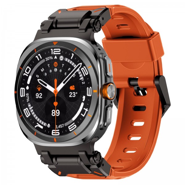 For Samsung Galaxy Watch Ultra 47mm / Ultra 2025 Explorer Metal Head Fluororubber Watch Band(Black Orange)