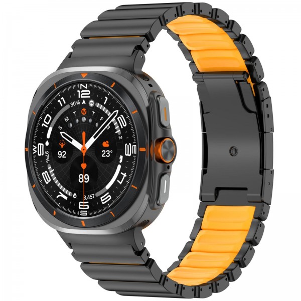 For Samsung Galaxy Watch8 / 8 Classic Turtle Buckle Dual Color Titanium Metal Silicone Watch Band(Black Orange)