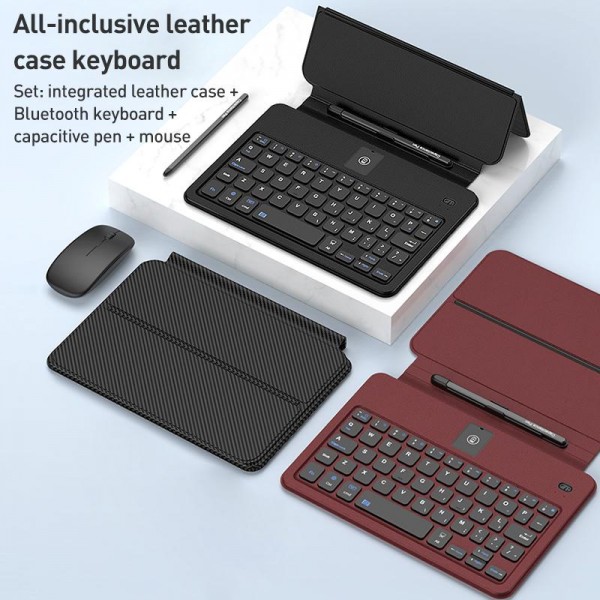 For Samsung / Huawei Fold Phone Series GKK Integrated Full Coverage Bluetooth Keyboard Leather Case Set with Pen and Mouse(Red)