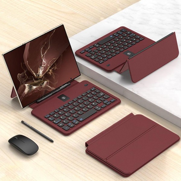 For Samsung / Huawei Fold Phone Series GKK Integrated Full Coverage Bluetooth Keyboard Leather Case Set with Pen and Mouse(Red)
