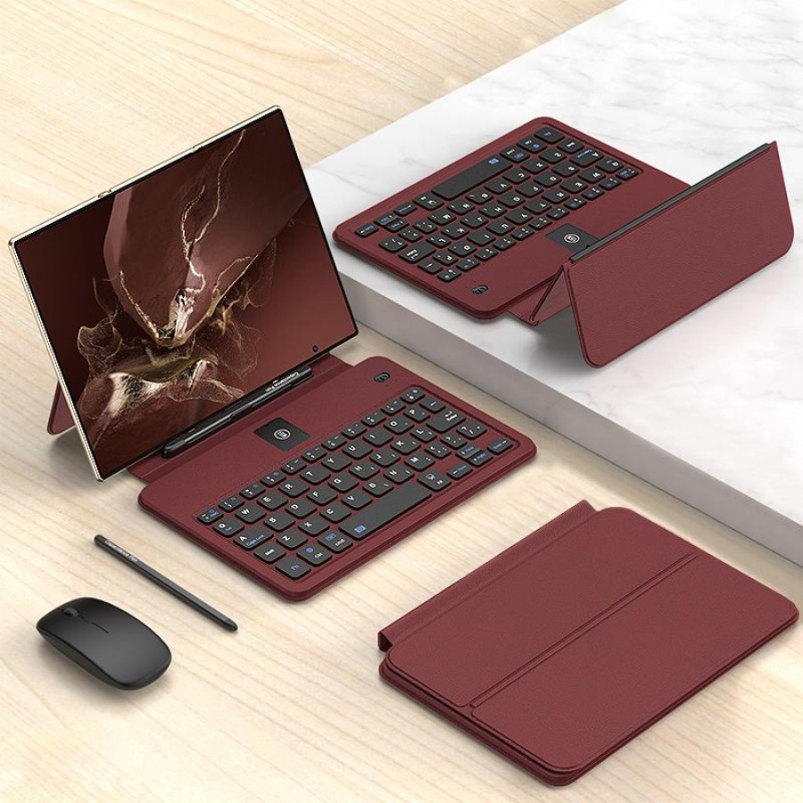 For Samsung / Huawei Fold Phone Series GKK Integrated Full Coverage Bluetooth Keyboard Leather Case Set with Pen and Mouse(Red)