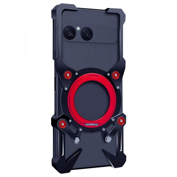 For Sony Xperia 10 VII Rotating Bracket Hollow Metal Phone Case with Lanyard(Black)