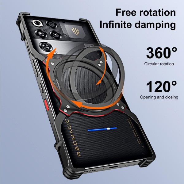 For ZTE nubia Red Magic 11 Pro / 11 Pro+ Mechanical Arm Borderless MagSafe Holder Metal Phone Case(Black Red)