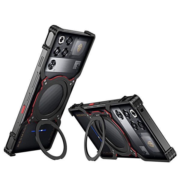 For ZTE nubia Red Magic 11 Pro / 11 Pro+ Mechanical Arm Borderless MagSafe Holder Metal Phone Case(Black Red)