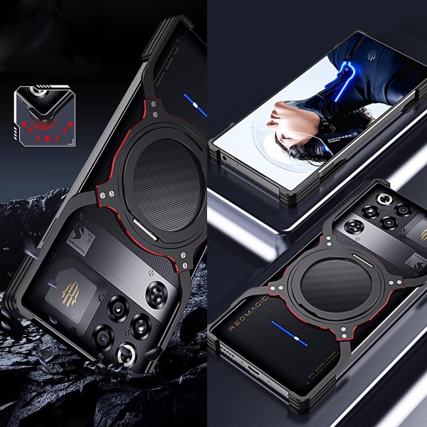 For ZTE nubia Red Magic 11 Pro / 11 Pro+ Mechanical Arm Borderless MagSafe Holder Metal Phone Case(Black Red)