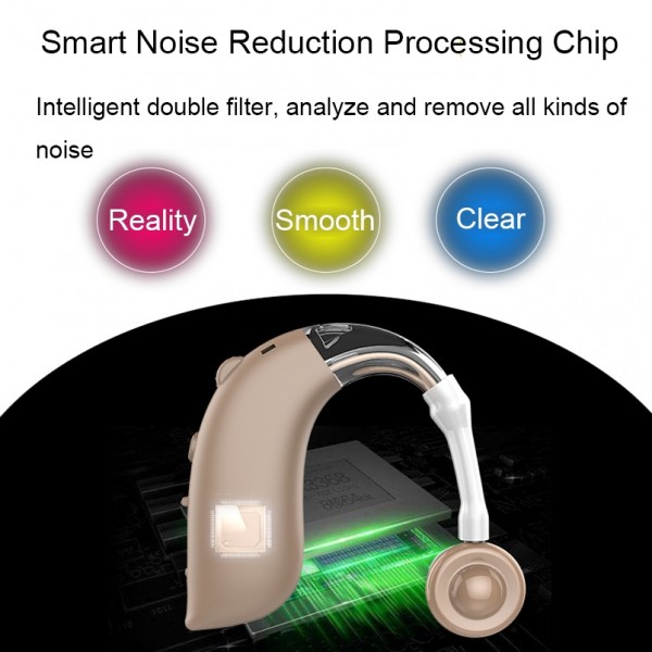 GM-105 Smart Noise Cancelling Ear-hook Rechargeable Elderly Hearing Aids, Spec: US Pulg(Blue)