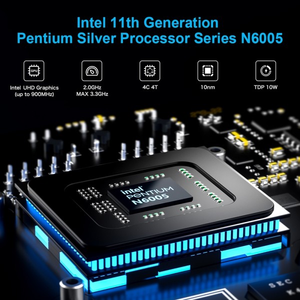 GMK KB7 Windows 11 Pro Mini PC, 16GB+512G, Intel Pentium Silver N6005 Quad Core, Support WiFi & BT(EU Plug)