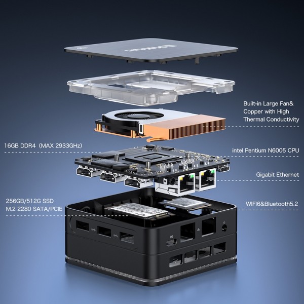 GMK KB7 Windows 11 Pro Mini PC, 16GB+512G, Intel Pentium Silver N6005 Quad Core, Support WiFi & BT(EU Plug)