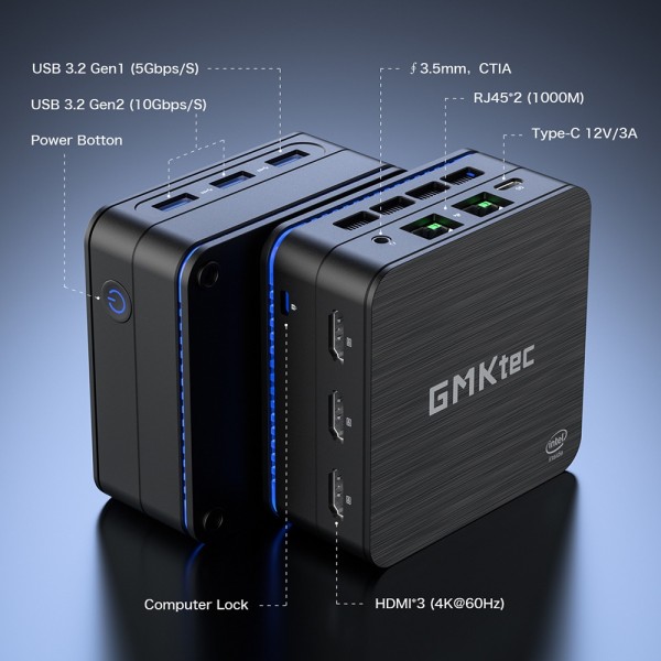 GMK KB7 Windows 11 Pro Mini PC, 16GB+512G, Intel Pentium Silver N6005 Quad Core, Support WiFi & BT(EU Plug)