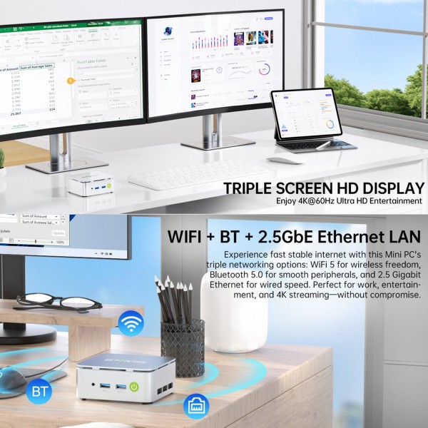 GMKtec NucBox G10 Mini PC, 16GB RAM + 512GB SSD, AMD Ryzen 5 3500U, Windows 11 Pro, WiFi, BT, HDTV, DisplayPort(EU Plug Sliver)