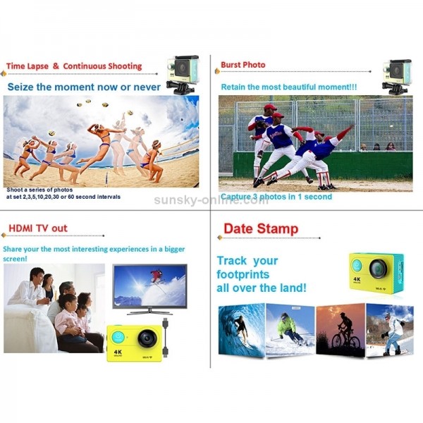 H9 4K Ultra HD1080P 12MP 2 inch LCD Screen WiFi Sports Camera, 170 Degrees Wide Angle Lens, 30m Waterproof(Black)