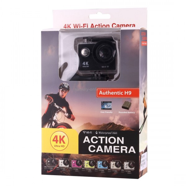 H9 4K Ultra HD1080P 12MP 2 inch LCD Screen WiFi Sports Camera, 170 Degrees Wide Angle Lens, 30m Waterproof(Black)