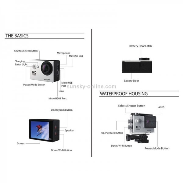 H9 4K Ultra HD1080P 12MP 2 inch LCD Screen WiFi Sports Camera, 170 Degrees Wide Angle Lens, 30m Waterproof(Black)