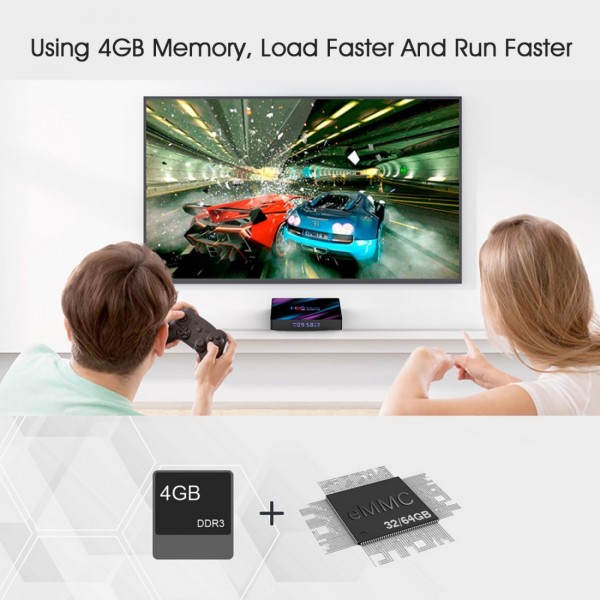 H96 Max-3318 4K Ultra HD Android TV Box with Remote Controller, Android 9.0, RK3318 Quad-Core 64bit Cortex-A53, WiFi 2.4G/5G, Bluetooth 4.0, 4GB+64GB
