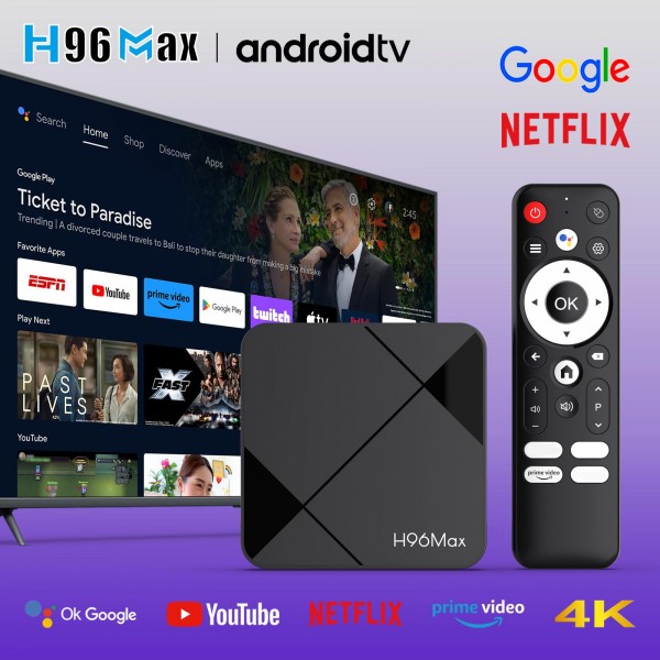 H96Max 4K UHD Android 14 Smart TV Box with Remote Control, RK3518 Quad-Core 1GB+8GB(EU Plug)