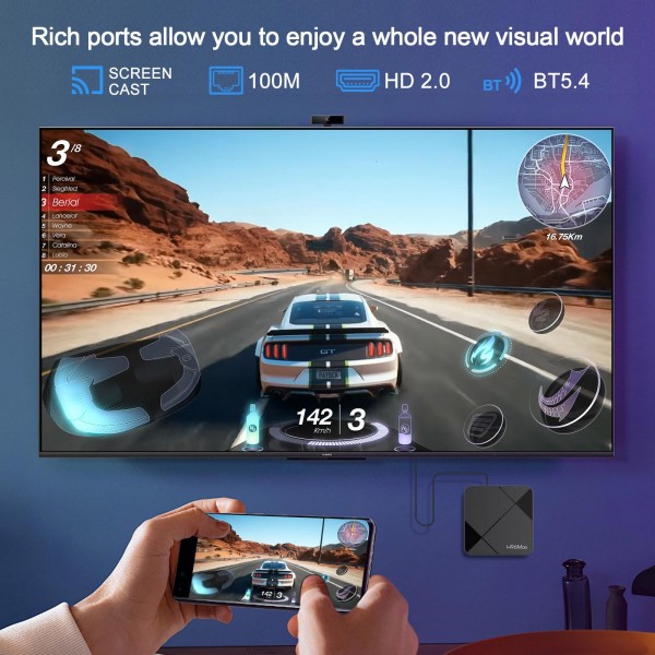 H96Max 4K UHD Android 14 Smart TV Box with Remote Control, RK3518 Quad-Core 1GB+8GB(EU Plug)