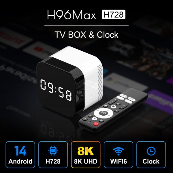 H96Max 8K UHD Android 14 Smart TV Box with Remote Control, 2GB+16GB, Allwinner H728 Octa-Core(EU Plug)