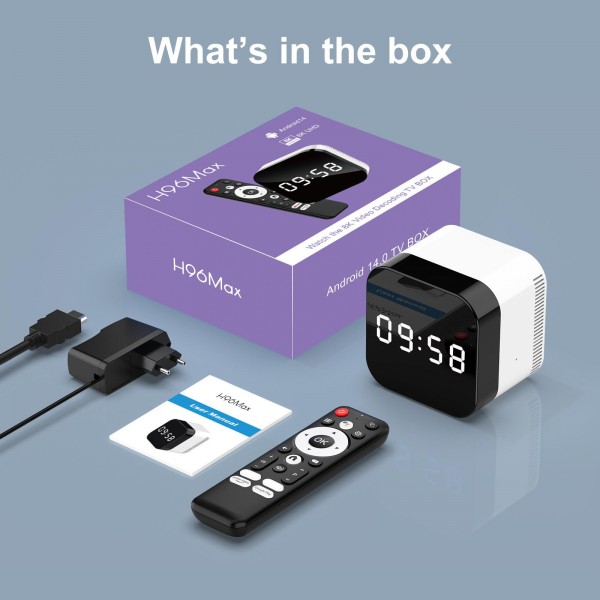 H96Max 8K UHD Android 14 Smart TV Box with Remote Control, 2GB+16GB, Allwinner H728 Octa-Core(EU Plug)