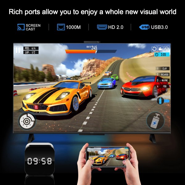 H96Max 8K UHD Android 14 Smart TV Box with Remote Control, 2GB+16GB, Allwinner H728 Octa-Core(EU Plug)