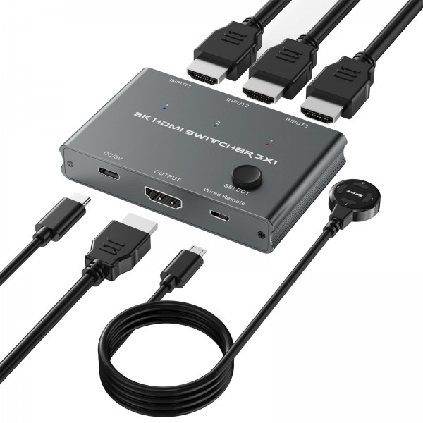 HD31 3 In 1 Out HDMI Switch 8K 60Hz / 4K 120Hz Computer HD Conversion