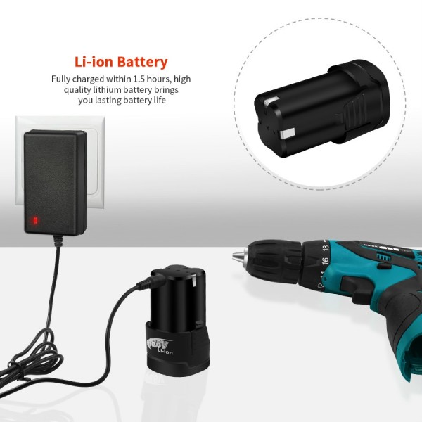 HILDA Electric Drill Cordless Screwdriver Lithium Battery Mini Drill Cordless Screwdriver Power Tools, EU Plug, Model:12V with Plastic Box