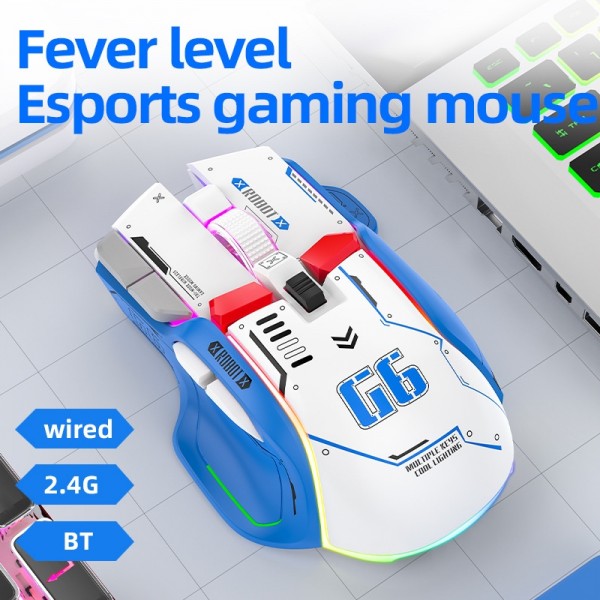 HXSJ G6 10 Keys RGB 12800DPI Tri-mode Wireless Gaming Mouse(Yellow)