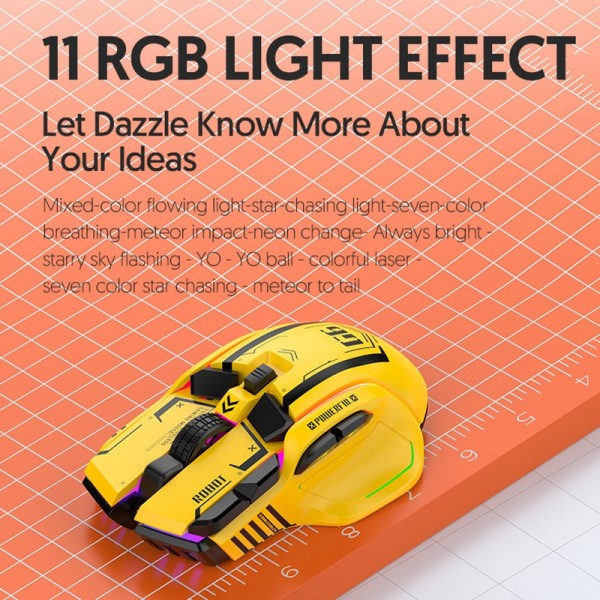 HXSJ G6 10 Keys RGB 12800DPI Tri-mode Wireless Gaming Mouse(Yellow)