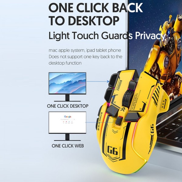 HXSJ G6 10 Keys RGB 12800DPI Tri-mode Wireless Gaming Mouse(Yellow)