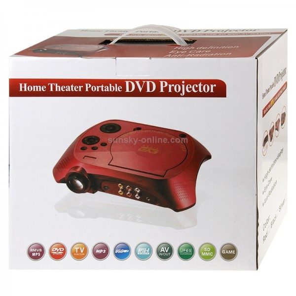 Home Theater Portable DVD Projector with TV Receiver Function (PAL / NTSC / SECAM), AV IN / OUT and Game Function, Support SD / MMC Card / USB Flash Disk(EU Plug)