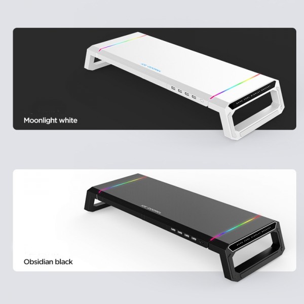 ICE COOREL T1 Monitor Increased Rack Foldable Laptop Stand With RGB Lighting & 4xUSB2.0 Expansion Interface(Moonlight White)