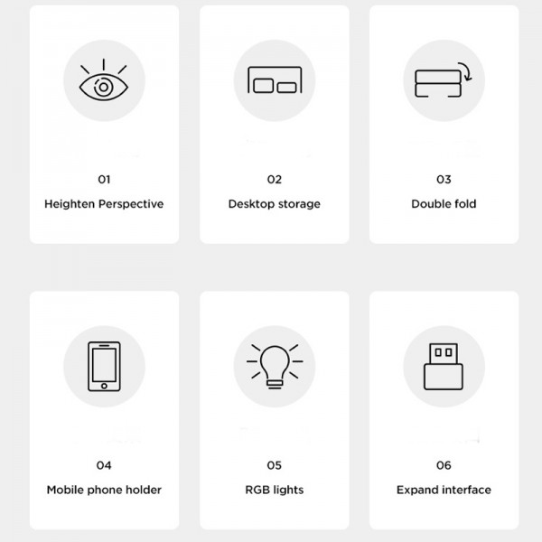 ICE COOREL T1 Monitor Increased Rack Foldable Laptop Stand With RGB Lighting & 4xUSB2.0 Expansion Interface(Moonlight White)