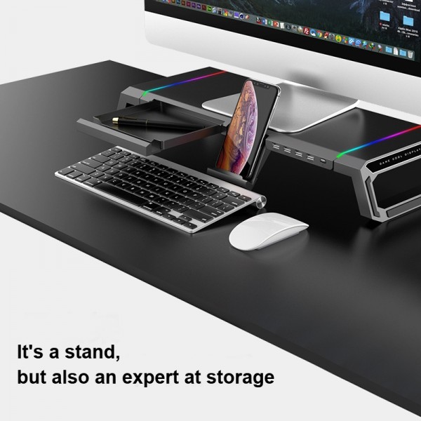 ICE COOREL T1 Monitor Increased Rack Foldable Laptop Stand With RGB Lighting & 4xUSB2.0 Expansion Interface(Moonlight White)