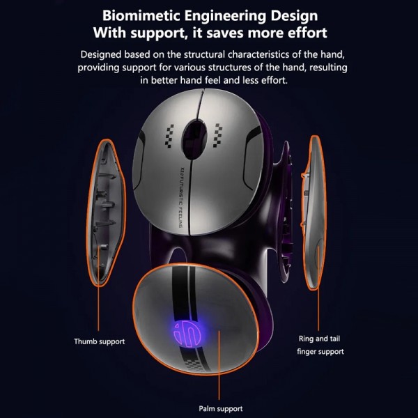 Inphic X2 Bluetooth Wireless Mouse Tri-Mode Silent Rechargeable Office Gaming Laptop Mouse(Liquid Metal Gray)