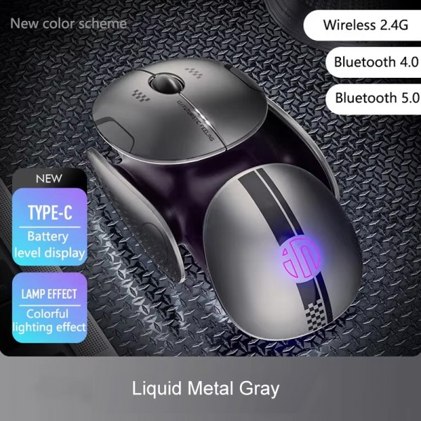Inphic X2 Bluetooth Wireless Mouse Tri-Mode Silent Rechargeable Office Gaming Laptop Mouse(Liquid Metal Gray)