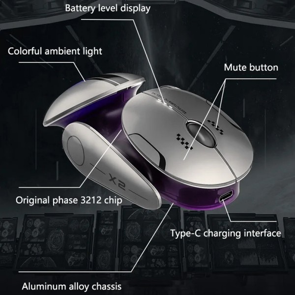 Inphic X2 Bluetooth Wireless Mouse Tri-Mode Silent Rechargeable Office Gaming Laptop Mouse(Liquid Metal Gray)