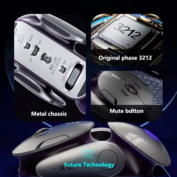 Inphic X2 Bluetooth Wireless Mouse Tri-Mode Silent Rechargeable Office Gaming Laptop Mouse(Liquid Metal Gray)