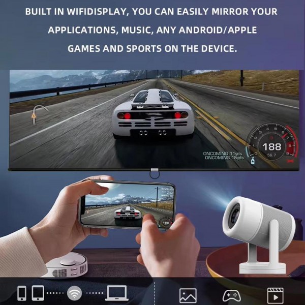 J1 1280 X 720P Projector WiFi 6 Android 11 System Supports Mirroring Screen EU Plug