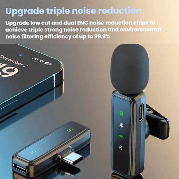 J82 Dual Mic 3 In 1 Interface 8pcs /Set Wireless Collar Clip Microphone Smart Noise Reduction Mini Microphone