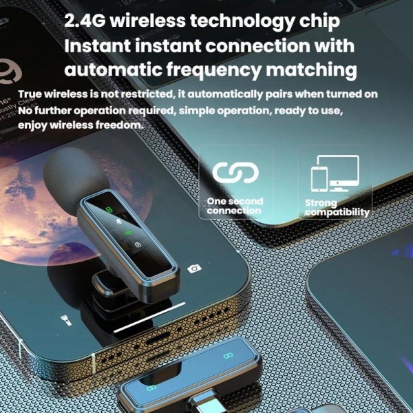 J82 Dual Mic 3 In 1 Interface 8pcs /Set Wireless Collar Clip Microphone Smart Noise Reduction Mini Microphone