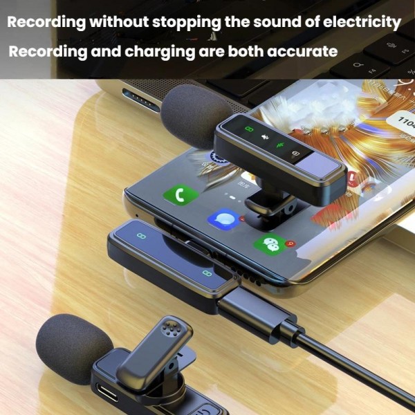 J82 Dual Mic 3 In 1 Interface 8pcs /Set Wireless Collar Clip Microphone Smart Noise Reduction Mini Microphone